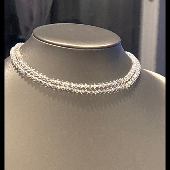 Essex of Canada Jewelry - AB Crystal Bicone Bead Layering Necklace - Clear Iridescent Stones 48”length